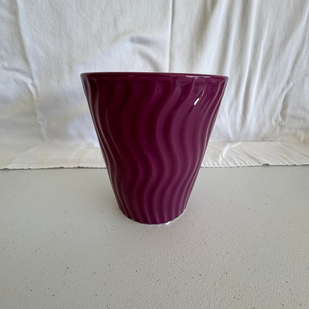Purple Ceramic Wavy Textured Vase Modern Decorative Flower Pot